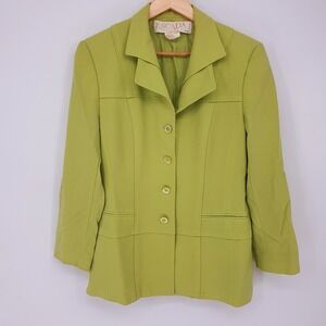 VTG 90s Escada Margaretha Ley Green 100% Wool Blazer Minimalist Designer Sz L
